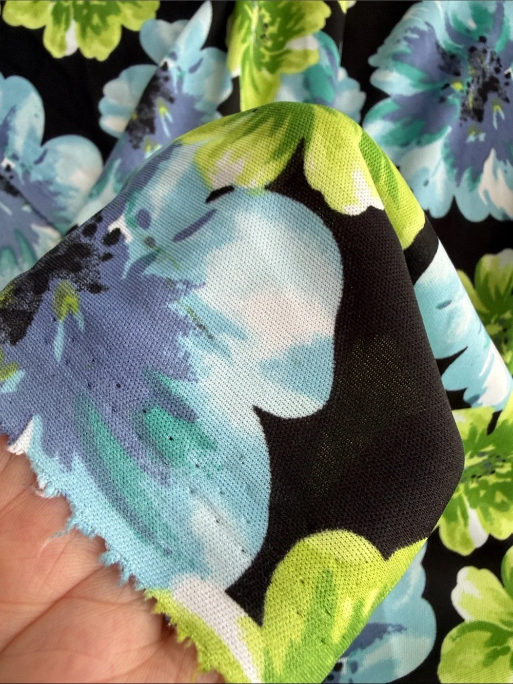 Vintage 1990s Floral Fabric 3 Yards 54” Drapey Blue Green Black Dress Fabric